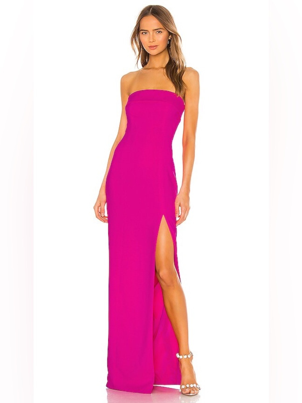 JayGodfrey strapless Oliver Gown Bright Fuchsia barbie boning slit black tie